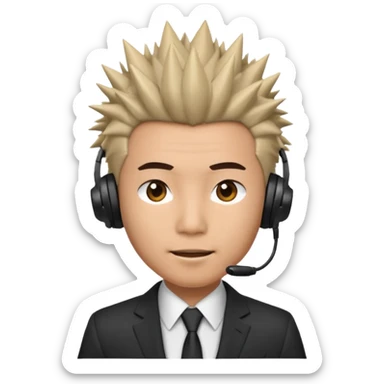 asian man headset suit face only spikey hair in front sticker