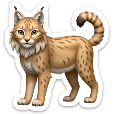 Cinematic-Lynx-Realistic-Full-Body-Standing on all fours-Emoji – head tilted dramatically, fur with faint spotting, long legs and large paws poised elegantly, simplified yet realistic focused features, highly detailed, glowing with an almost sarcastic glow zoomed out showing fluffy shoulders sticker