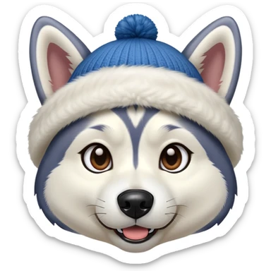 Husky with a beanie on his head and his ears popping out sticker