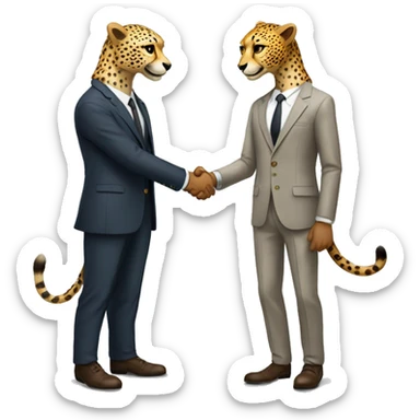 A cheetah in a classic suit shakes hands with a man  sticker