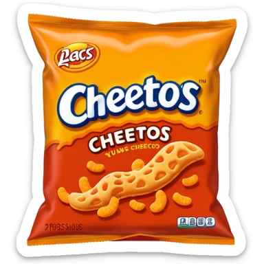 Draw a pack of Cheetos with bright orange-red packaging & crunchy snacks spilling out. sticker