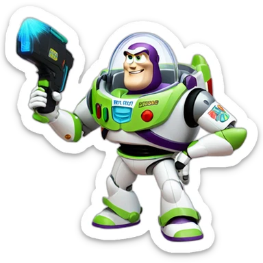 Buzz Lightyear using a tazer sticker