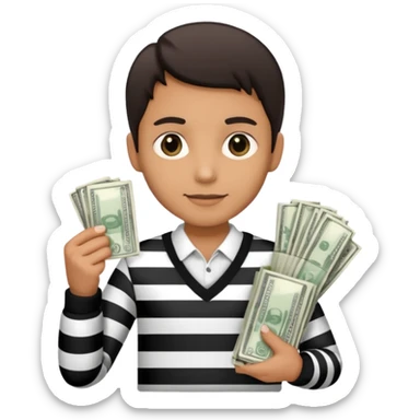 thief with black and white stripe clothes, holding money pack sticker