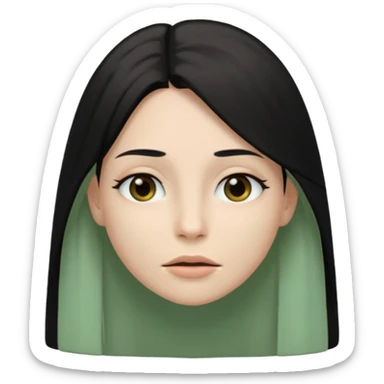 Faça uma zombie verde mulher com cabelos preto, liso e longo de olhos castanhos e boca fechada  sticker