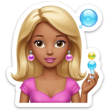 Brown skin blonde hair barbie with bubbles sticker