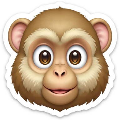 Cinematic Cute Macaque Portrait Emoji, Head tilted playfully and inquisitively, with a charmingly mischievous face accented by soft, fuzzy fur and round, sparkling eyes filled with curiosity, Simplified yet irresistibly adorable features, highly detailed, glowing with a warm, friendly glow, high shine, affectionate and lively, stylized with a touch of primate whimsy, bright and endearing, soft glowing outline, capturing the essence of a playful macaque that seems as if it could jump out of the screen into your arms! sticker
