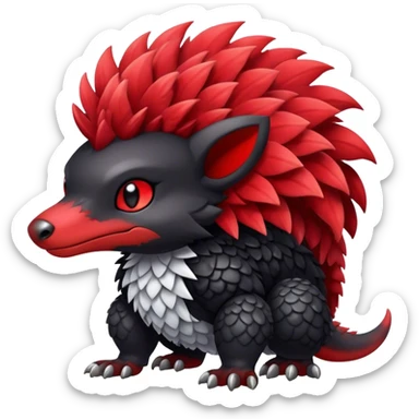 Cute cool black red animal hybrid Fakemon full body, detailed, fluffy, scaly, edgy sticker