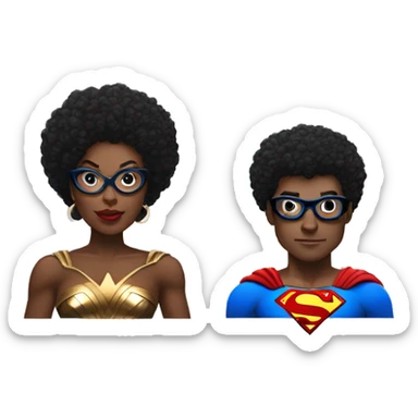 afro wonderwoman with superman with glasses sticker