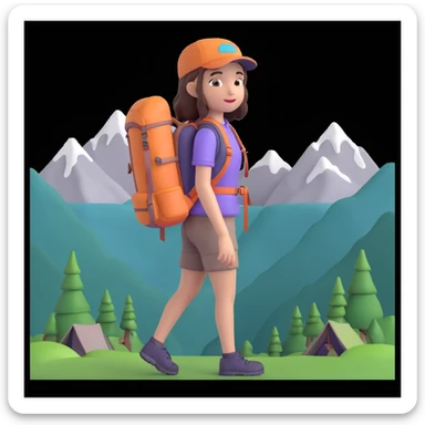 girl back packing mountains in background, close up pose sticker