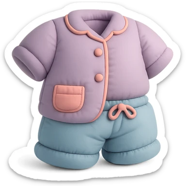 cute cushion style illustration of pajamas, soft and plush, pastel colors sticker