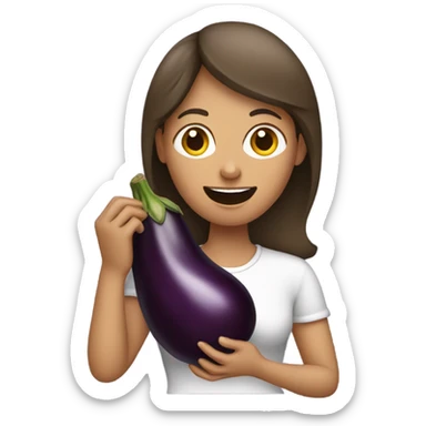 a woman eating an aubergine sticker