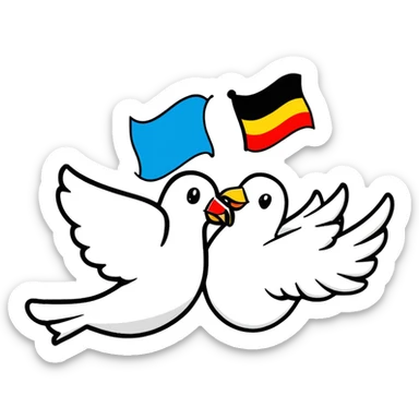 scene with protesting people, the Berlin Wall, peace dove, East and West Germany flags, 1950s and 60s sticker