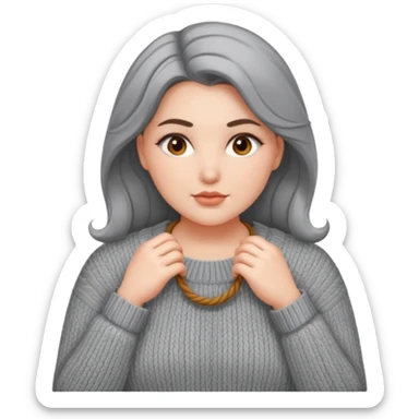 Design a woman’s grey sweater for a voluptuous woman. Only design the sweater sticker