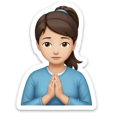 middle aged woman medium dark brown hair in ponytail light medium skin praying sticker