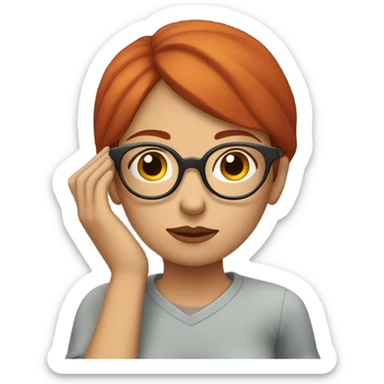 red hair woman nutritionist wearing glasses with hand on chin having an idea sticker
