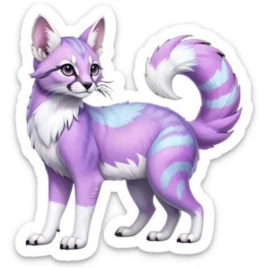 Colorful dark tropical pastel-lilac-lavender-violet iridescent pastel white glorious divine exotic cute cool beautiful shiny beautiful fantasy-caracal-civet-genet-sergal-vernid-Gryphon-Cacomistle-Trico-oncilla-animal-Fakémon-hybrid-fursona (full body) sticker