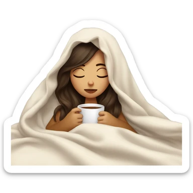 girl brunette inside a blanket sipping coffee eyes closed sticker