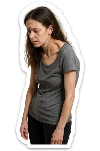 fai immagine identica ma di una donna con capelli lunghi, iperrealistico 4k, postura storta con spina dorsale storta sticker