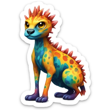 a colorful edgy vernid-fionbri-animal-creature with splash patterns full body sticker