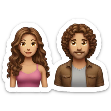 a heterosexual couple, woman with brown long hair, man with brown curly hair sticker