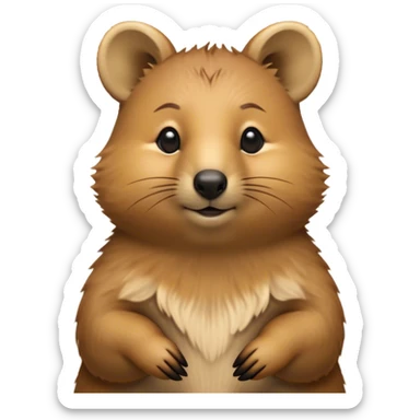 Cinematic Noble Quokka Portrait Emoji, Poised and regal, with a compact, endearing build and a smooth, well-groomed brown fur that glows with a hint of golden warmth, deep-set soulful eyes radiating kindness, Simplified yet sharp and sophisticated features, highly detailed, glowing with a soft, dignified glow, high shine, intelligent and joyful, stylized with an air of marsupial charm, focused and attentive, soft glowing outline, capturing the essence of a watchful and confident quokka, so majestic it feels as though it could bounce out of the screen with effortless authority! sticker