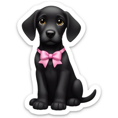 female black retriever puppy with pink bows above her ears sticker