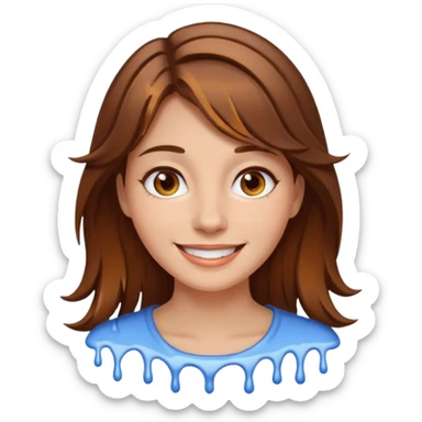 Brown Hair Woman , white paint , drip, face, happy sticker