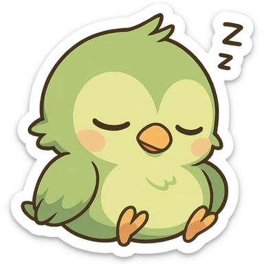 green chibi anime bird sleeping, cute and peaceful, chibi anime style sticker