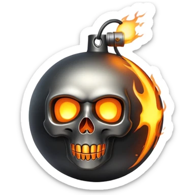 bomb with a skull symbol, fuse burning sticker
