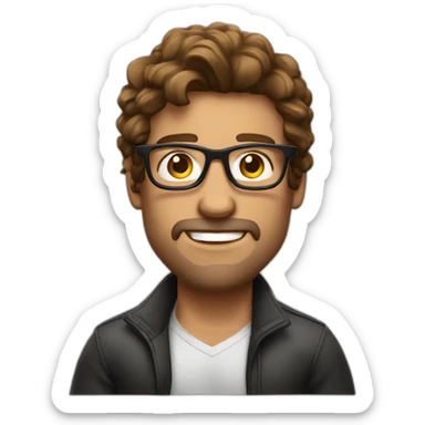 guy fashion bodybuilder glasses, developper brown hair with macbook sticker