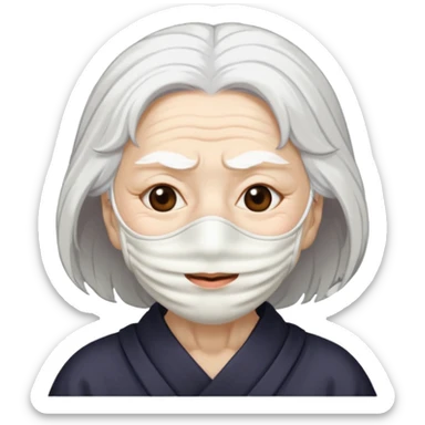 japanese culture white mask old woman with white hair and wrinkles sticker
