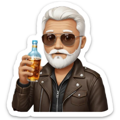 Un motero de perilla blanca, gafas oscuras chupa de cuero y bebiendo de una botella de Jack Daniel's. sticker