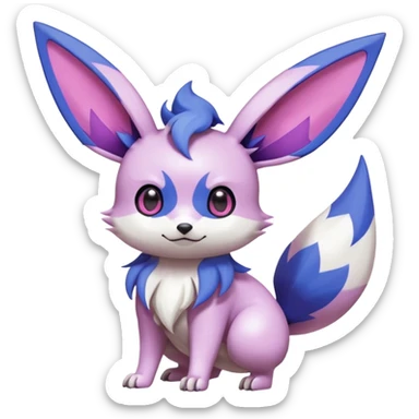 Shiny White with Violet and Indigo and pink markings Eevee-Minccino-Zangoose-Pokémon-Digimon-Fakémon-fusion-hybrid-creature sticker