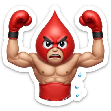 Gota de agua con cara de enfado y unos guantes de boxeo, que tenga brazos y piernas musculados sticker