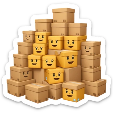 Generate a realistic emoji-style of a overfilled storage room where the packages dont have much space and falling over sticker