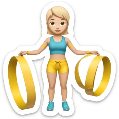 A 3D cartoon person measuring their waist with a yellow tape, casual fitness outfit, Memoji-style realism. close up. sticker