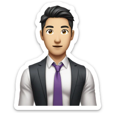 asian handsome guy kpop idol in a shirt with a tie and pumped up arms sticker