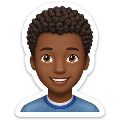 Une homme de 17 ans il a la peau noir foncé , des lèvres pulpeuses  . Il a un taper bouclé  mais que au dessus car les cheveux ont un taper et des contours  sticker