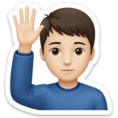 Boy his hand up on the right hand there is number 6 and the left hand number 7 sticker