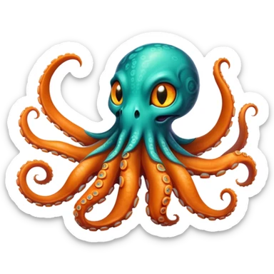 Create a mystical sea guardian that combines the ethereal psychic powers and cute feline form of the first creature with the oceanic draconic might and tentacled body of the second, resulting in a teal-and-orange telepathic cat-octopus-dragon that commands both the depths and the mind. sticker