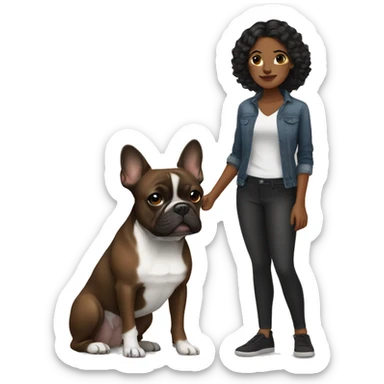 Brown woman with a black French bulldog sticker