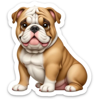 cinematic-[english bulldog]-realistic-full-body-sitting-emoji,-tail-resting-loosely-beside-its-paws,-head-tilted-dramatically,-sleek-[fawn]-fur,-simplified-yet-realistic-focused-features,-highly-detailed,-glowing-with-an-almost-sarcastic-glow sticker