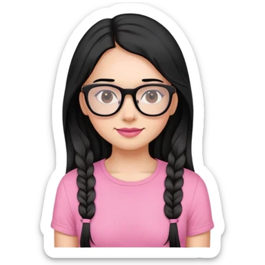 Make two girls. The first one with black glasses and long, straight, black hair, also with braces. She wears a pink top.The second one has long and brown hair, with a little wavy, and has some volume. She does’nt wear glasses. She wears a black top sticker
