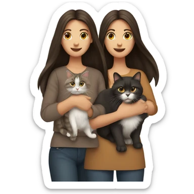 Two long hair brunettes keeping two cats in their hands sticker