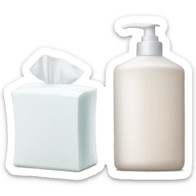 tissue box covered in lotion next to a bottle of lotion sticker