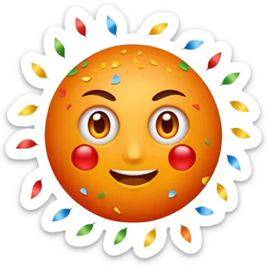 Una cara roja con naranja con rayos que explotan y llena de confeti  sticker