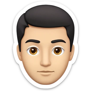 Emoji man's head of South Asian male with light skin, 5 o-clock shadow, short sides hairstyle with longer layers in top, right side hair part, and black hair. Medium fair-skinned Pakistani. Brown eyes. sticker