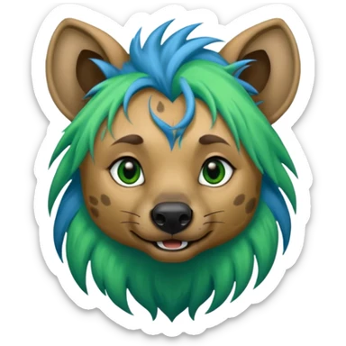 hyena withlongblue and green hair sticker