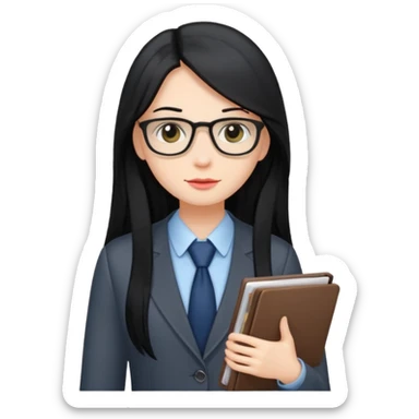 accountant with black long hair without glasses, modern clothes, girly sticker