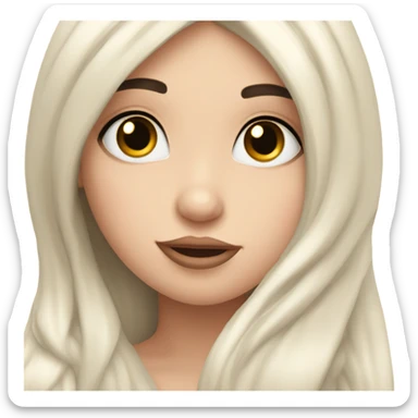 a white girl with rosy cheeks and long eyelashes and long black hair blowing a kiss sticker